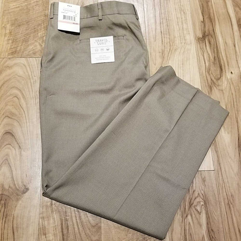 NEW Perry Ellis Travel Luxe Performance Pants 42x30 Taupe Brown Careercore